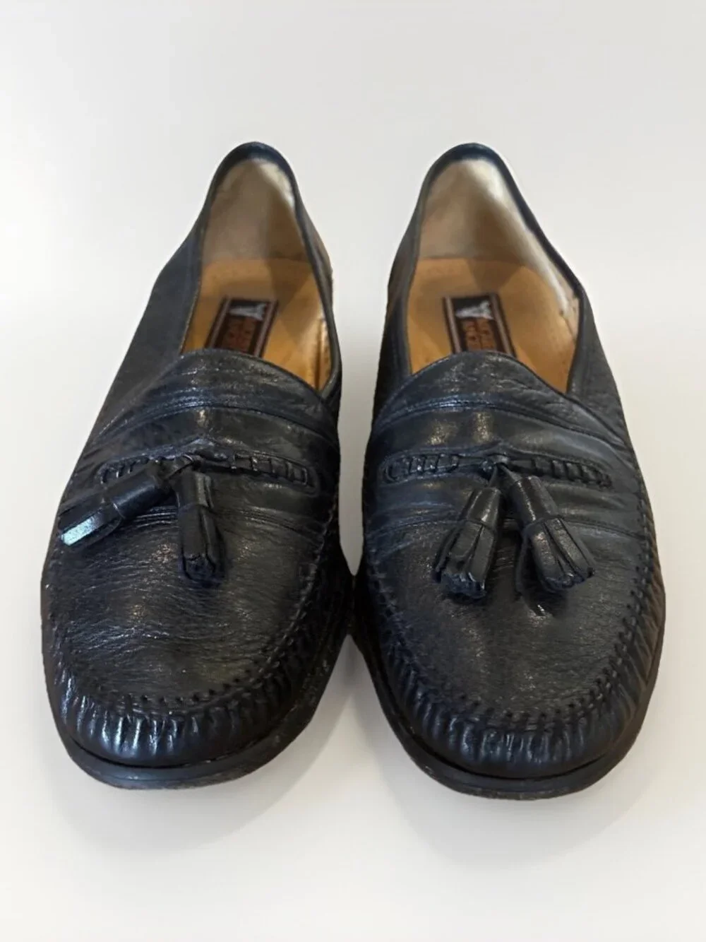 Miguel Angel Men’s Tassel Dress Loafers Pebbled Moc Toe Leather Sz 9, Black
